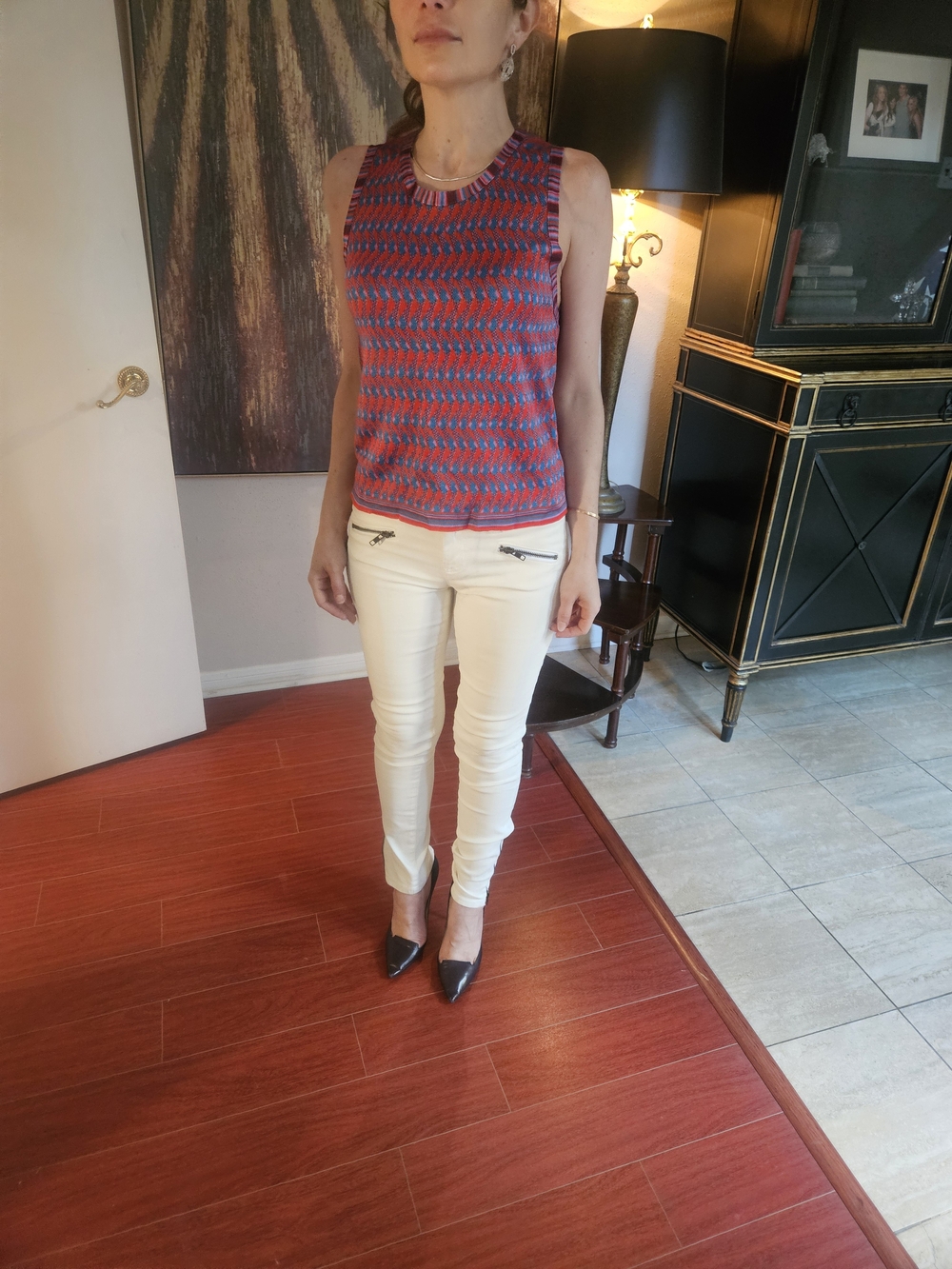 Zara Sleeveless Knit Top in Red and Blue Chevron